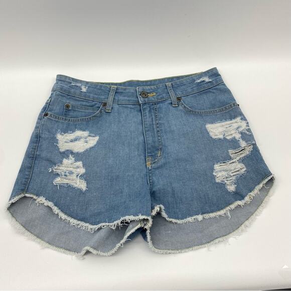 Carmar Denim Olivia Shredded Shorts Medium Wash Denim Jean Booty Short Size 28 - Picture 2 of 10